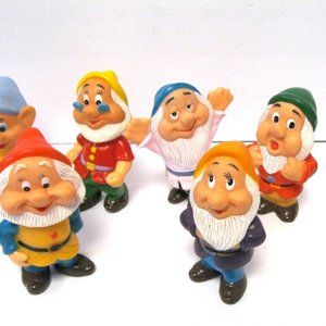 Vintage Disney 7 Dwarfs Rubber Figure LOT OF 7 Walt Disney Productions Squeaky